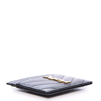 Saint Laurent Grain De Poudre Matelasse Chevron Monogram Credit Card Case Black 4 of 8