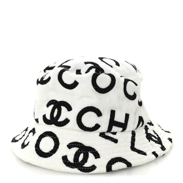 Chanel Terry Cloth Bucket Hat M White Black 1827437 – FASHIONPHILE