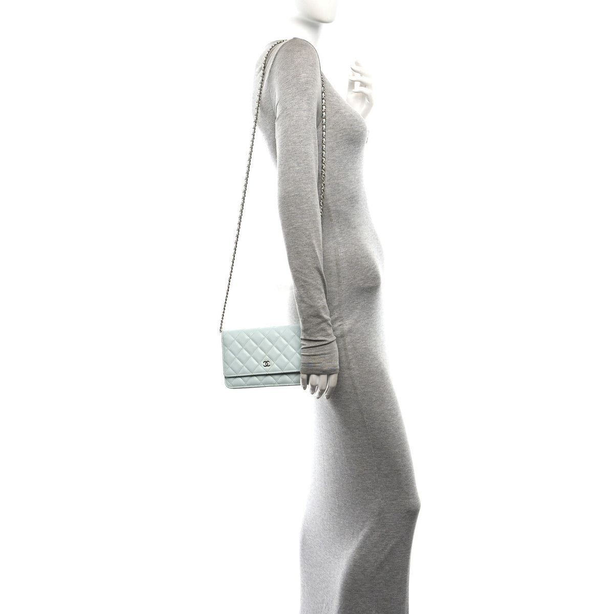 Chanel Caviar Quilted Wallet on Chain WOC Light Blue 2 of 12