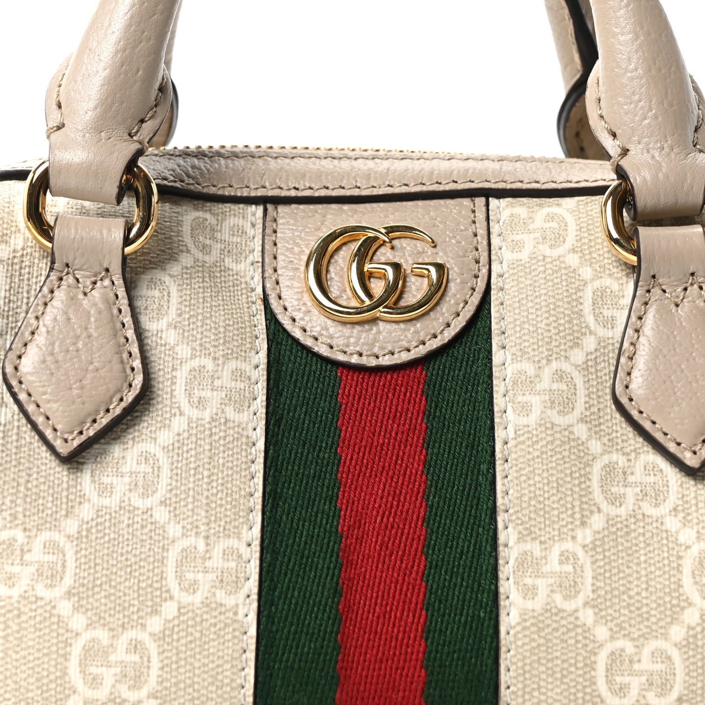 GG Supreme Monogram Textured Dollar Calfskin Web Super Mini Ophidia Top Handle Bowler Bag Beige Mystic White Oatmeal