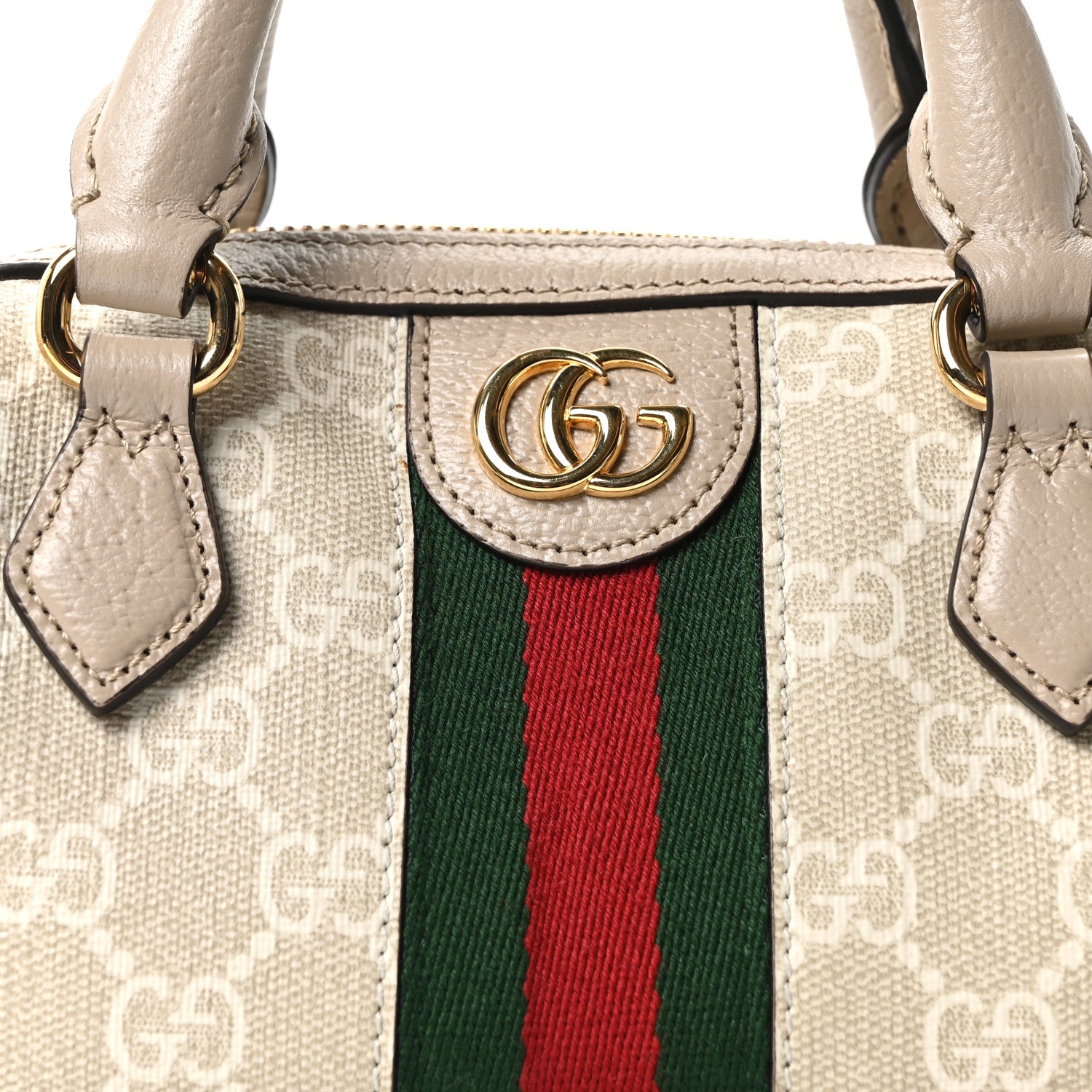 Gucci GG Supreme Monogram Textured Dollar Calfskin Web Super Mini Ophidia Top Handle Bowler Bag Beige Mystic White Oatmeal 7 of 9