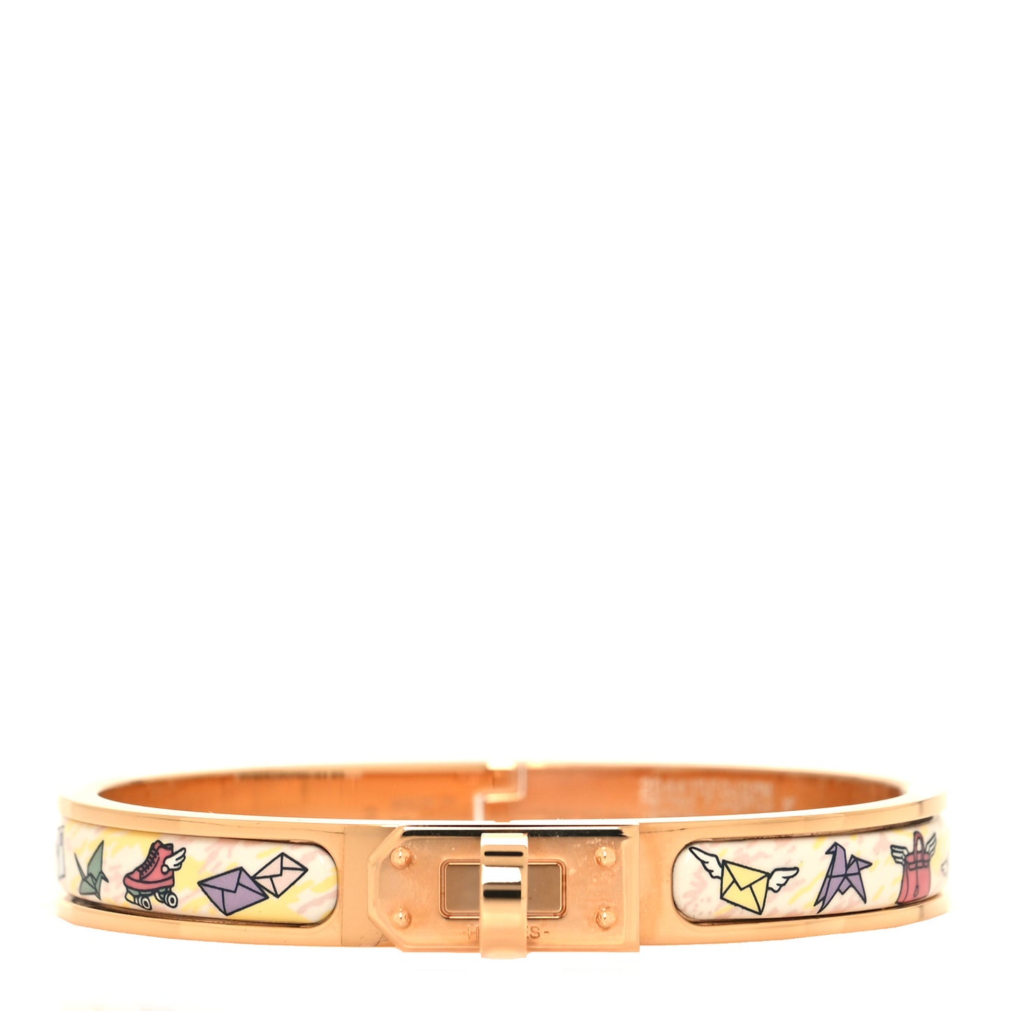 Enamel Printed Hermes Flagship Mini Clic Kelly Bracelet PM Jasmin