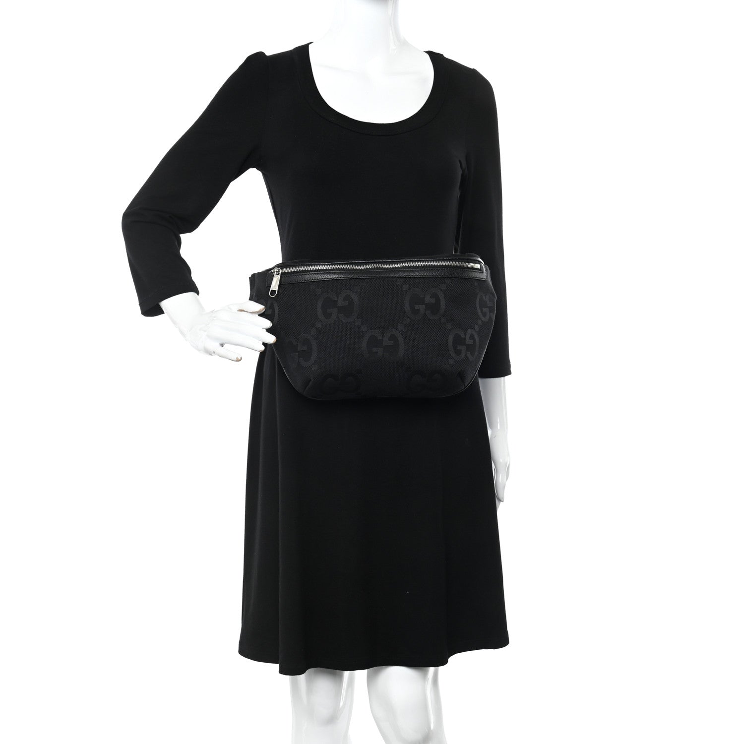 Gucci Monogram Jumbo GG Textured Dollar Calfskin Web Belt Bag Black 2 of 10