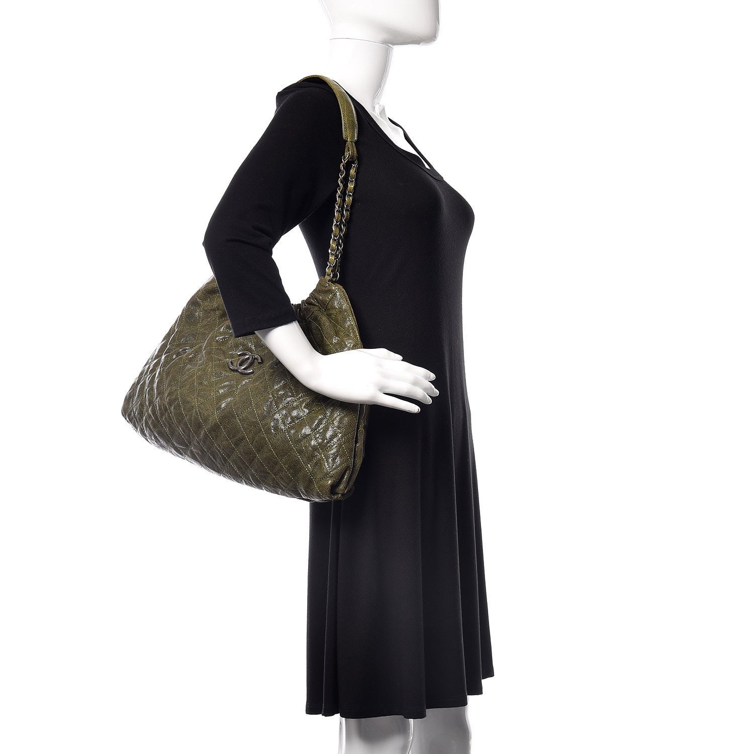 Chanel Caviar Quilted Medium Elastic Tote Green 2 of 9