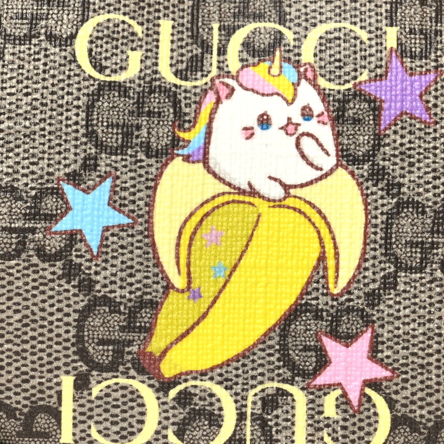 X BNF GG Supreme Monogram Textured Dollar Calfskin Bananya Print Heart Coin Purse Beige Ebony Multicolor New Acero