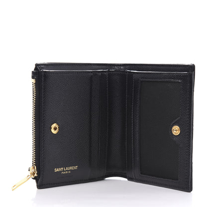 Saint Laurent Grain De Poudre Matelasse Chevron Monogram Zipped Card Case Black 5 of 9