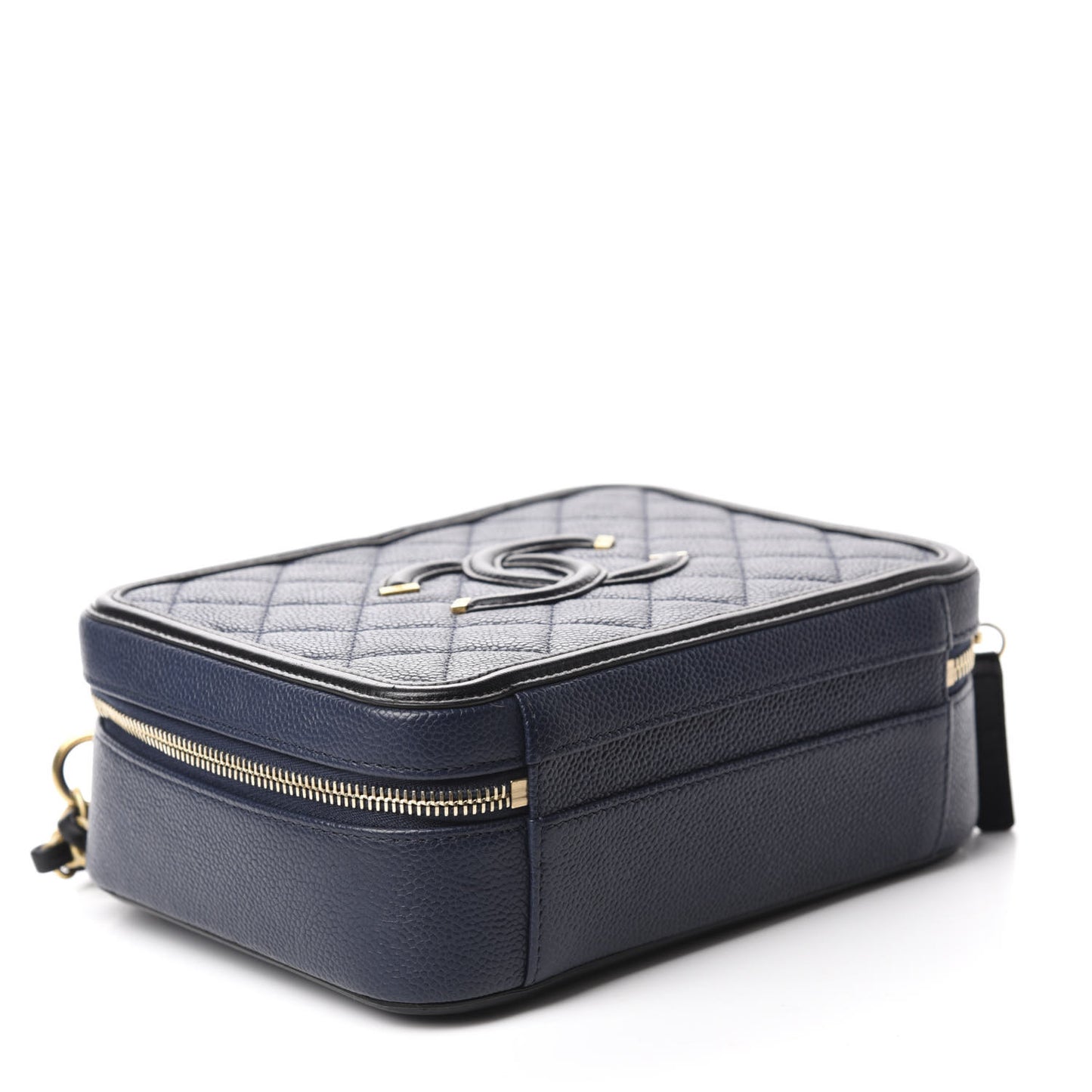 Caviar Quilted Medium CC Filigree Vanity Case Navy Black