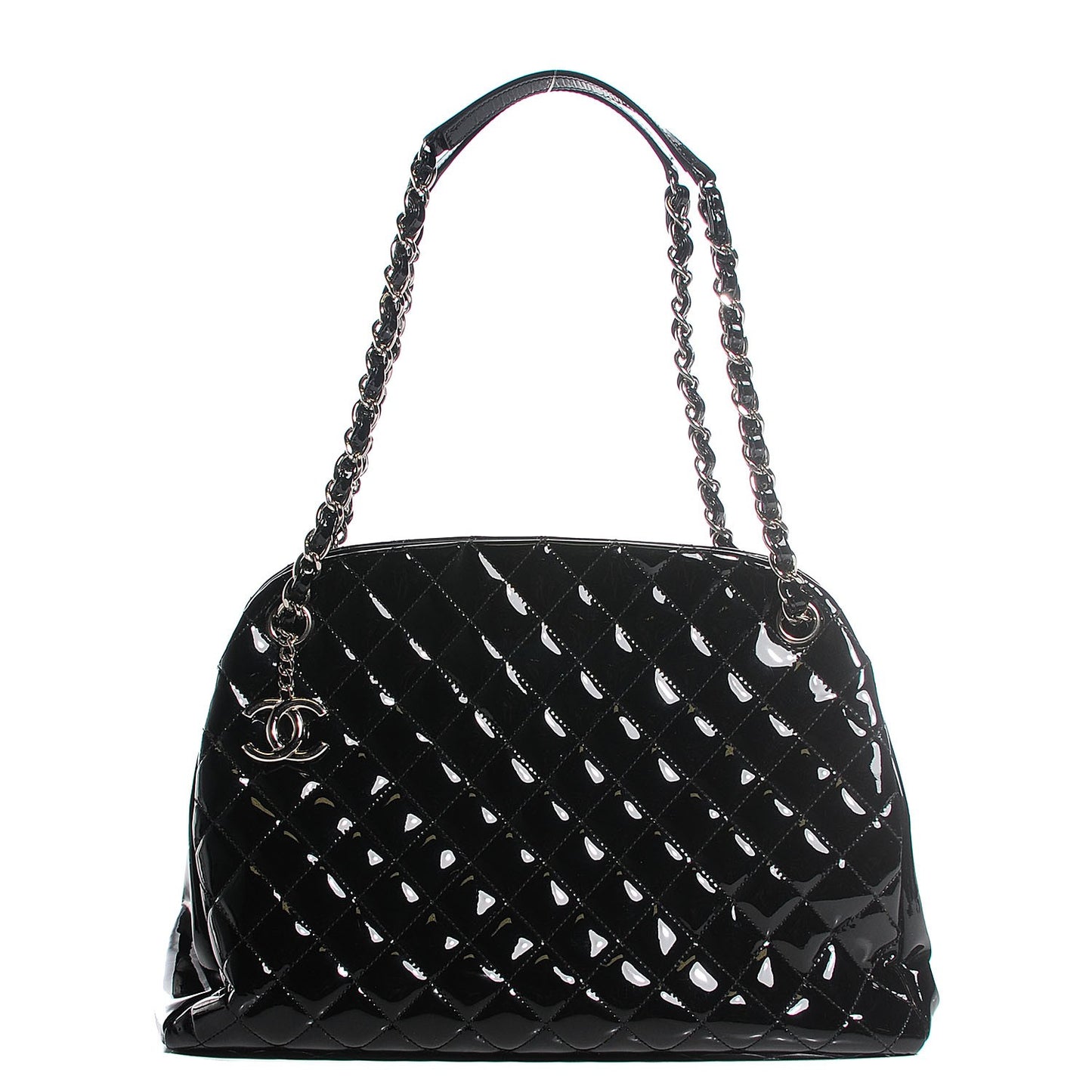Patent Quilted Large Just Mademoiselle Bowling Bag Black