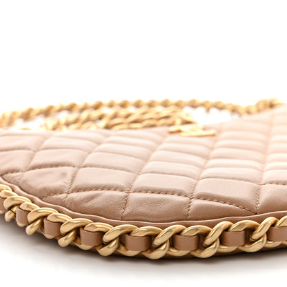 Chanel Shiny Crumpled Lambskin Quilted Large Trendy Chain Around Hobo Dark Beige 9 of 11