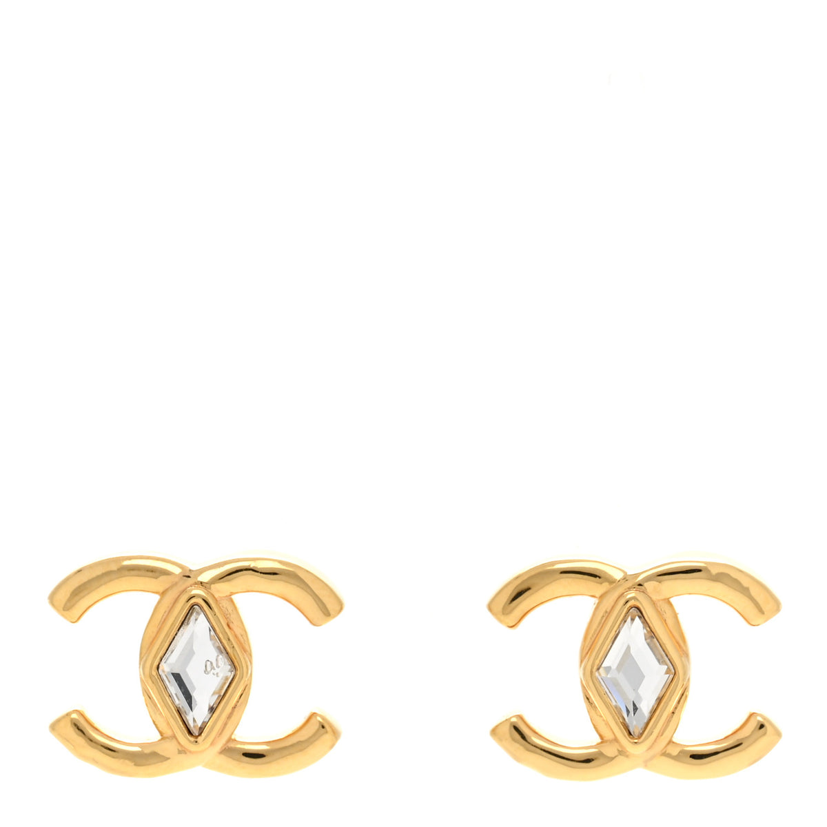 Metal Crystal CC Marquise Earrings Gold