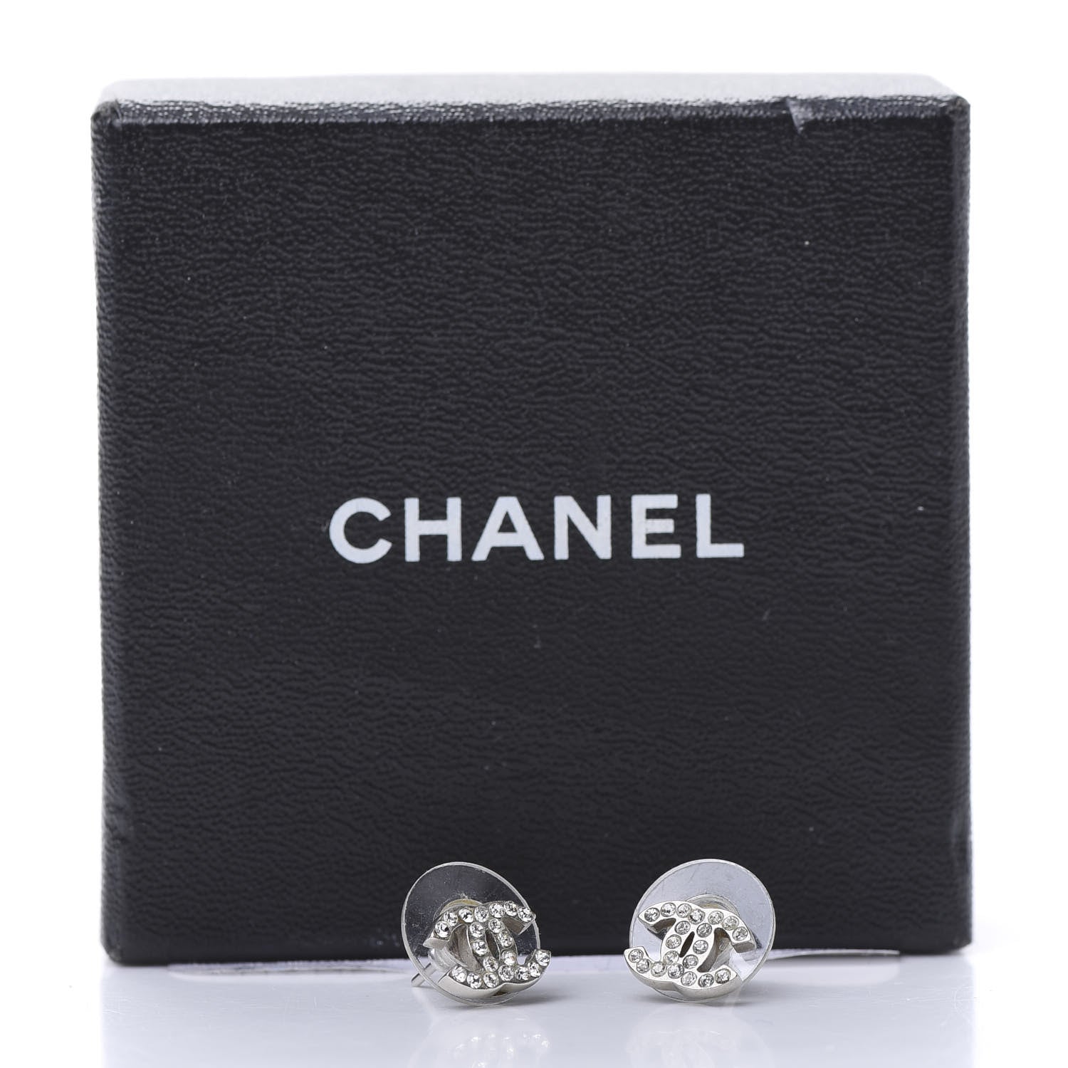 Chanel Crystal Timeless CC Earrings Silver 6 of 6