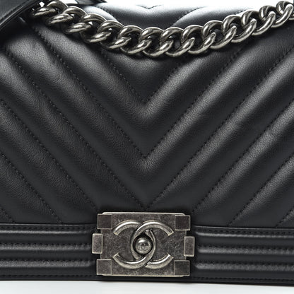 Chanel Lambskin Chevron Quilted Medium Boy Flap Black 10 of 16