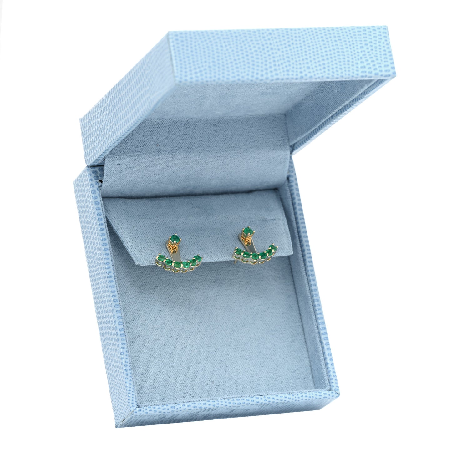 18K Yellow Gold Emerald Ear Jacket Stud Earrings