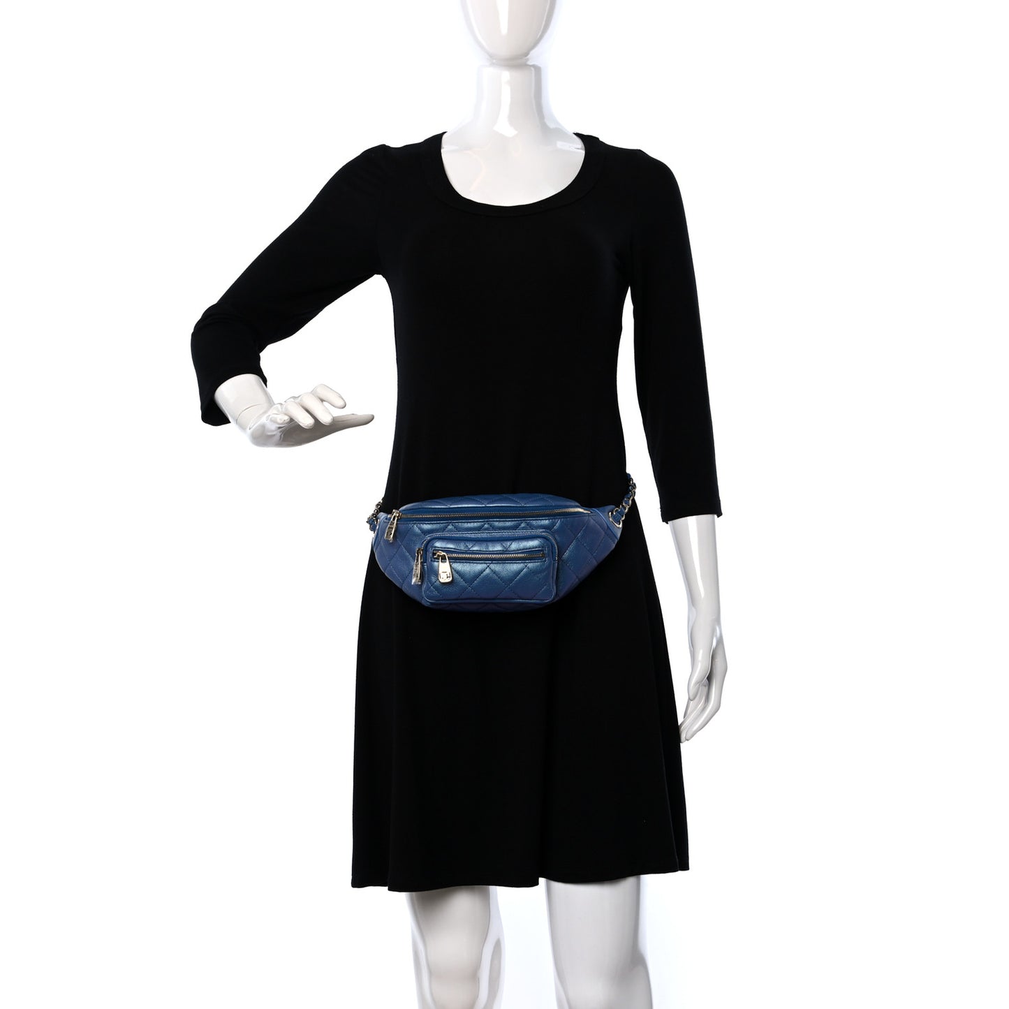 Iridescent Calfskin Quilted All About Waist Belt Bag Blue
