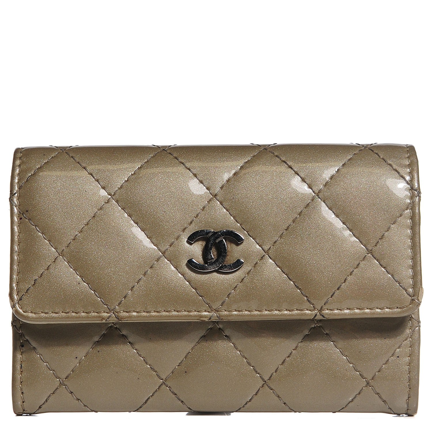 Chanel Patent Quilted Card Holder Light Gold 9 of 16