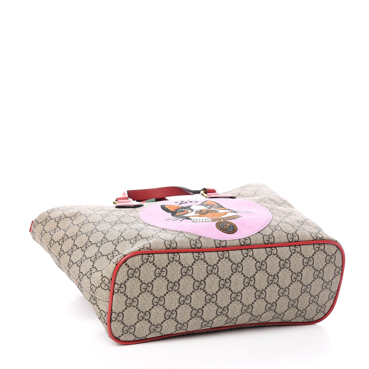 Soft GG Supreme Monogram Web Bosco Patch Small Crossbody Tote Beige Malva Hibiscus Red