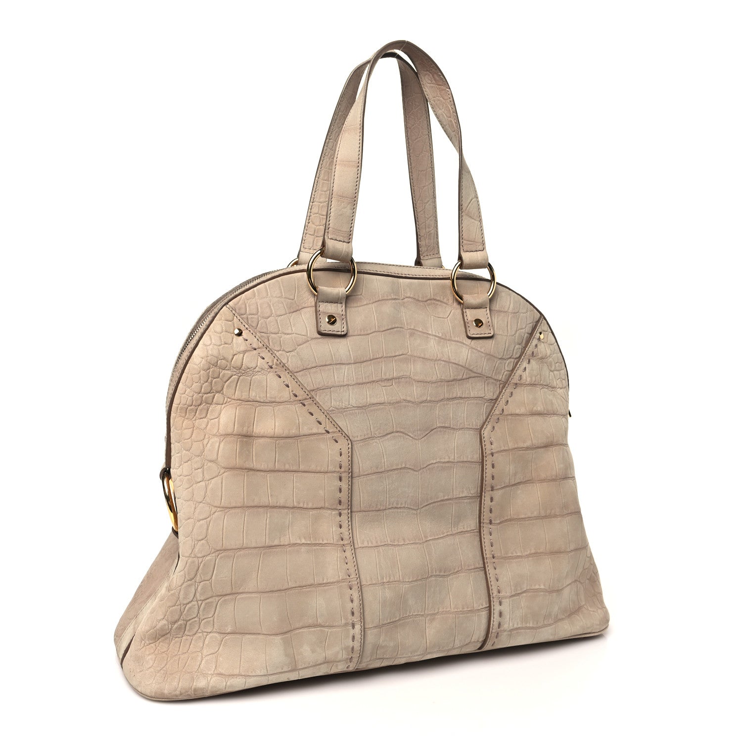 Saint Laurent Nubuck Crocodile Embossed Oversized Muse Beige 3 of 10
