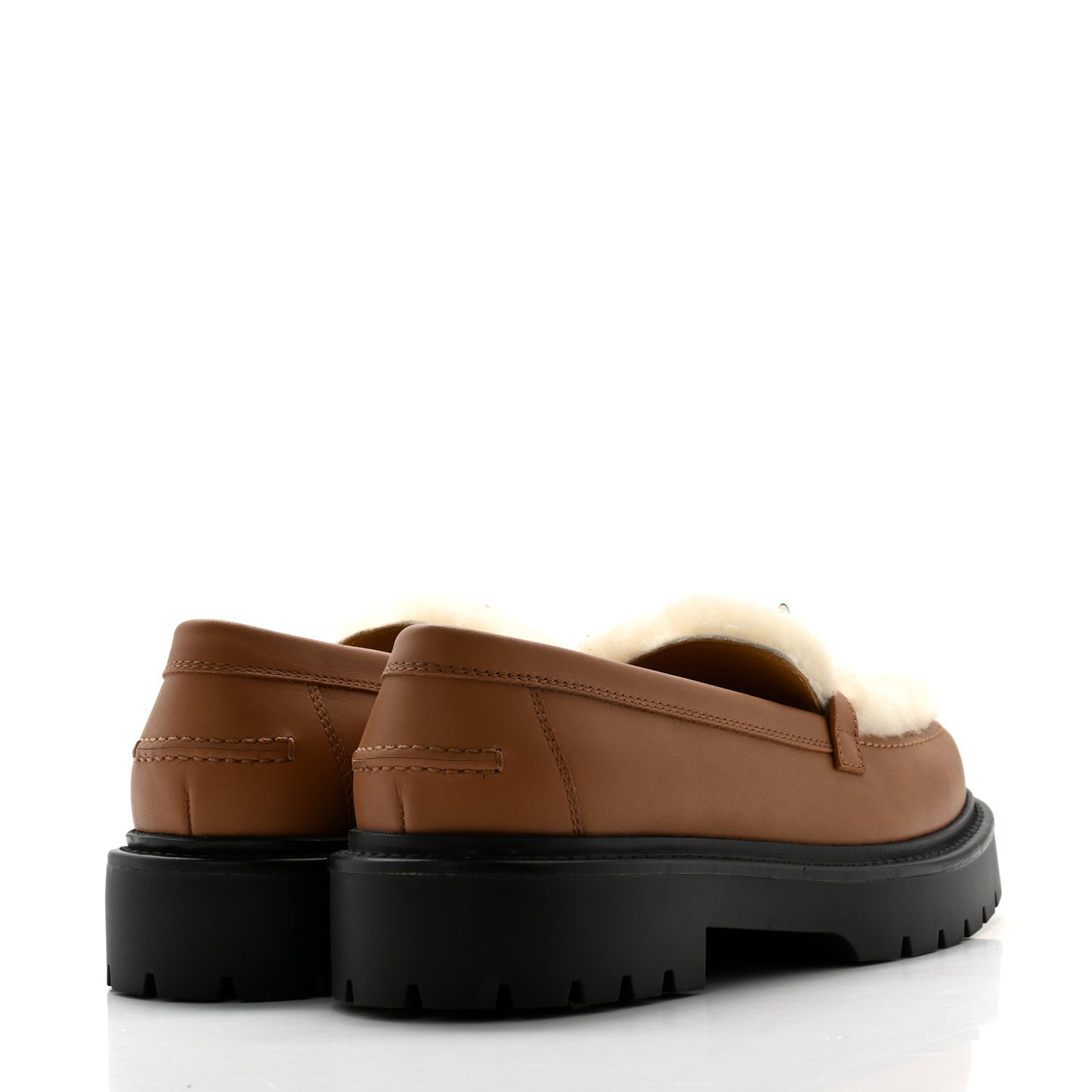 Calfskin Shearling Icone Loafers 36.5 Naturel