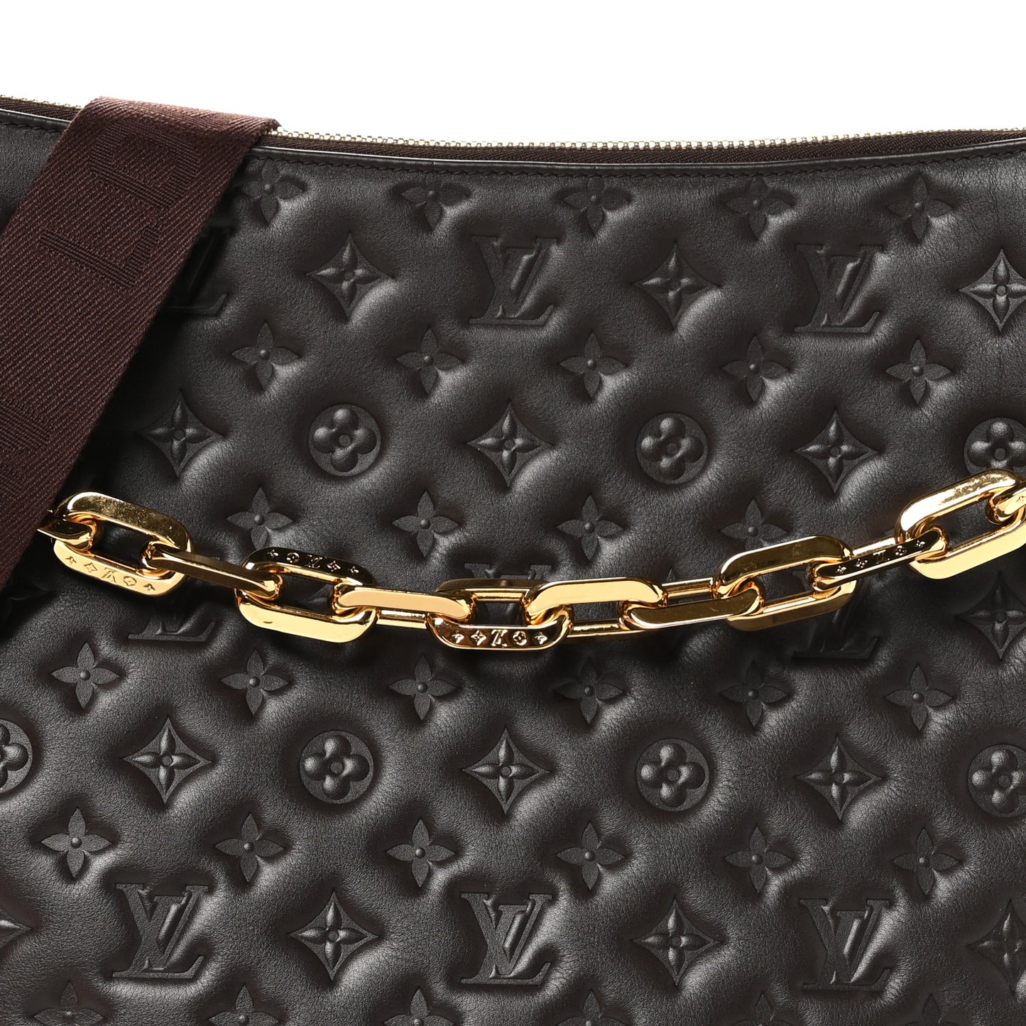 Lambskin Embossed Monogram Coussin Hobo MM Chocolat