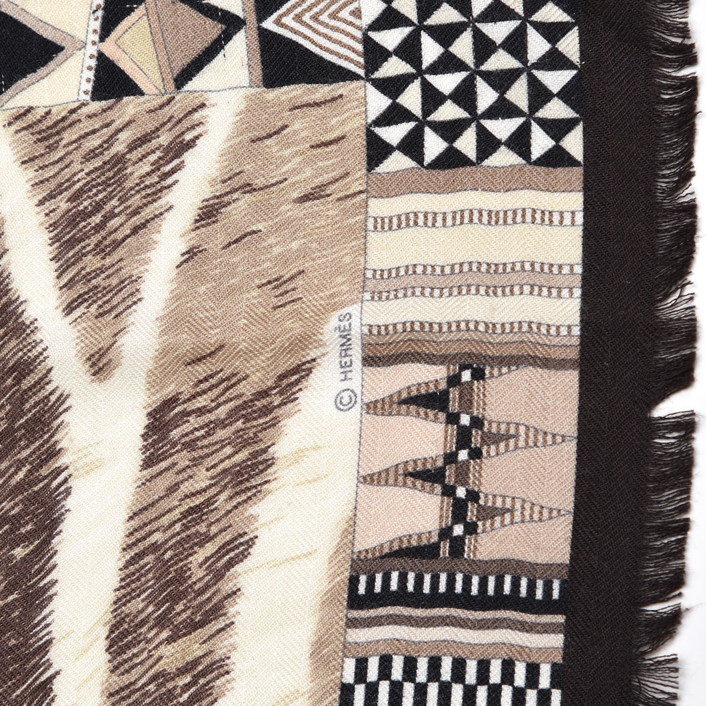 Cashmere Silk Pelages et Camouflage Fringed Scarf 90