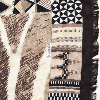 Hermes Cashmere Silk Pelages et Camouflage Fringed Scarf 90 5 of 6