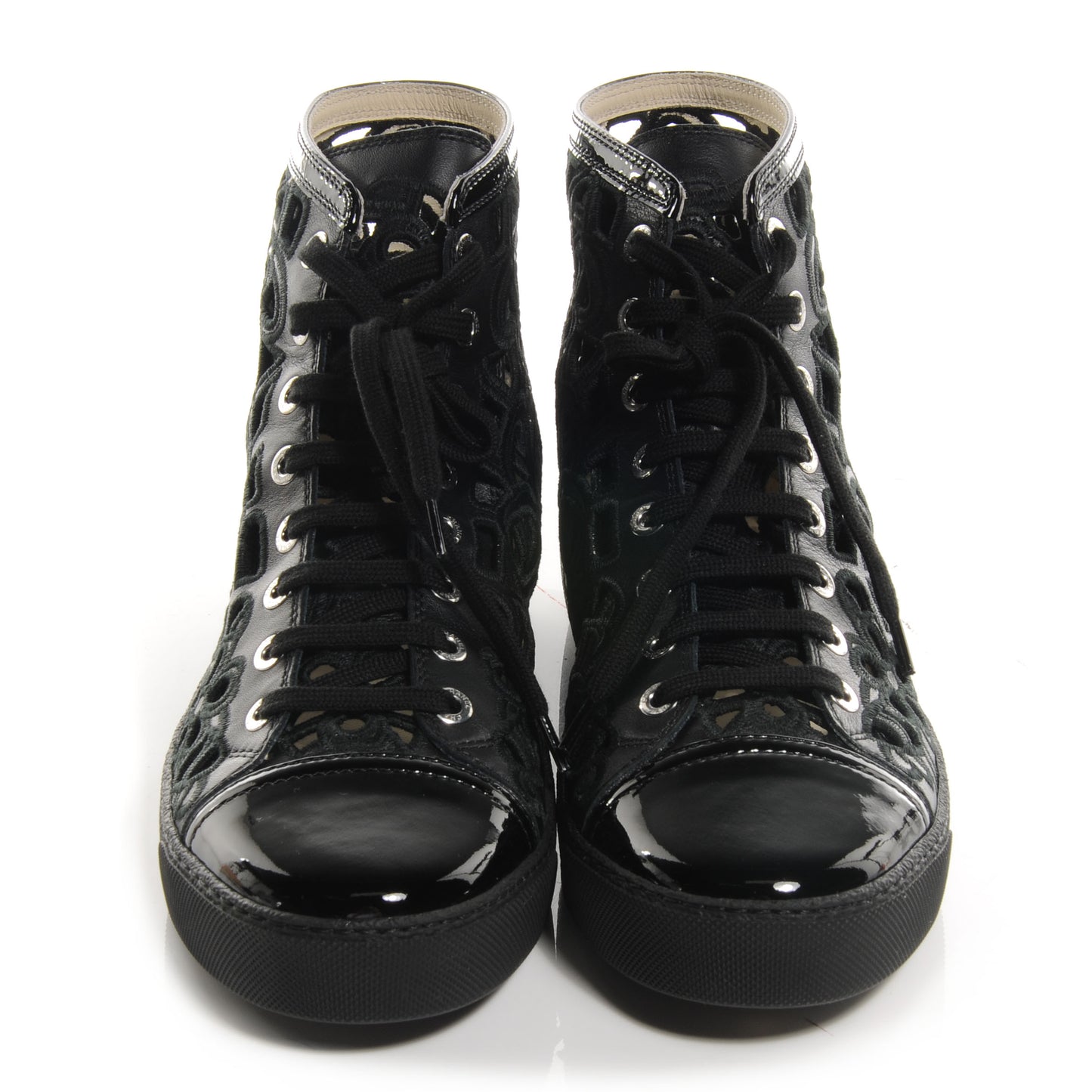 Patent Grained Goatskin Hollow Out Flower Sneakers Black 39