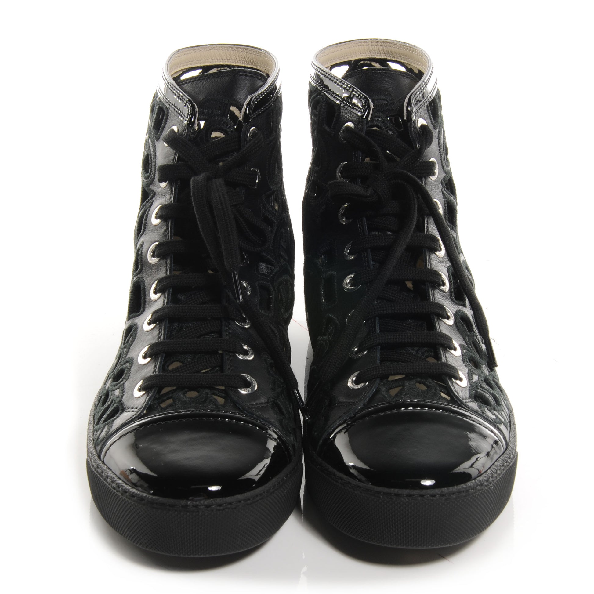 Chanel Patent Grained Goatskin Hollow Out Flower Sneakers Black 39 2 of 6
