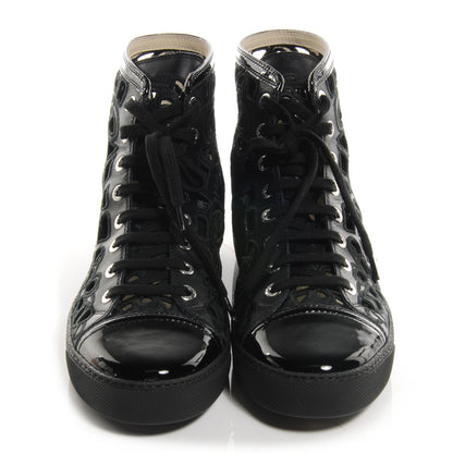 Chanel Patent Grained Goatskin Hollow Out Flower Sneakers Black 39 2 of 6