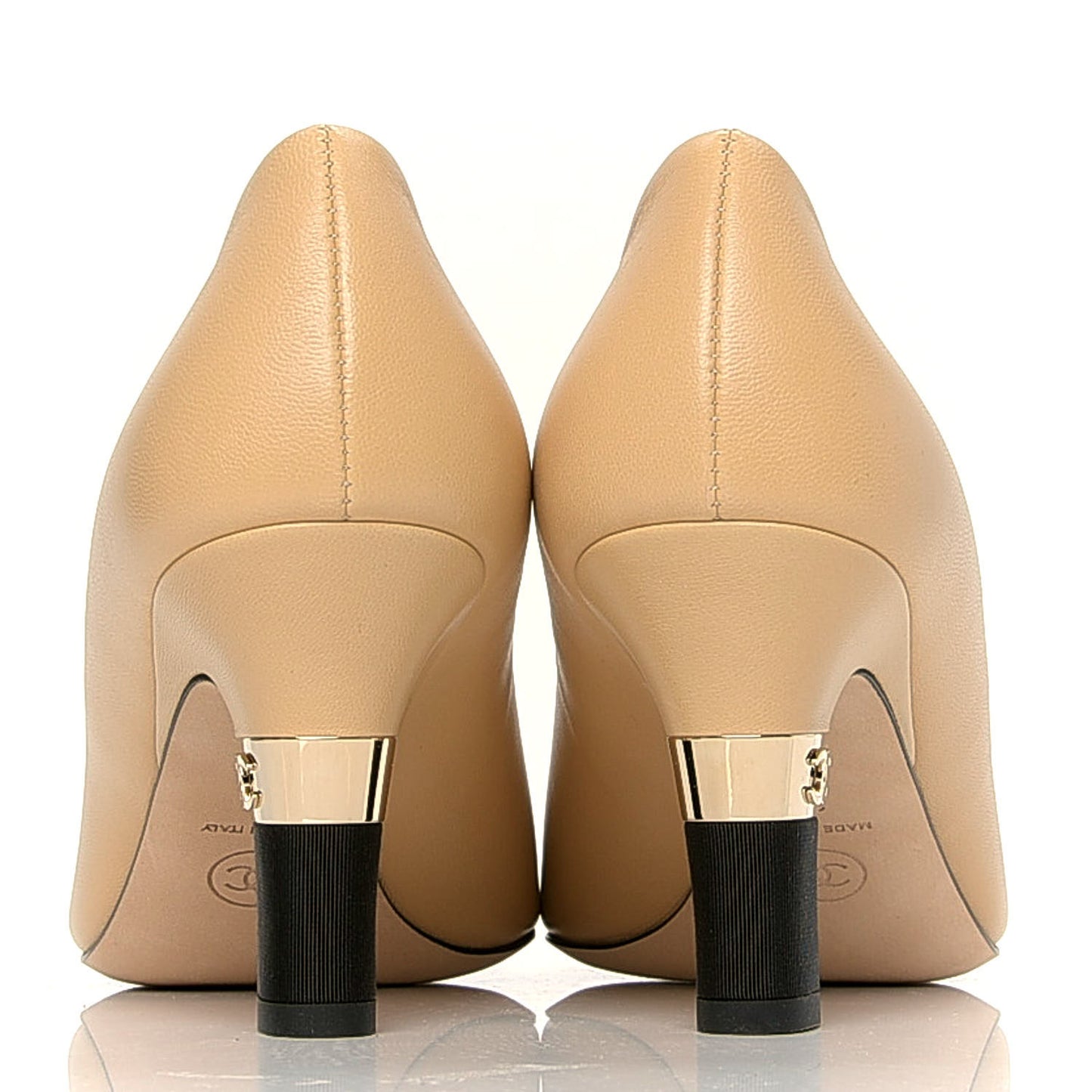 Lambskin Grosgrain Cap Toe CC Pumps 39 Beige Black
