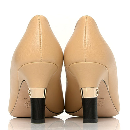 Chanel Lambskin Grosgrain Cap Toe CC Pumps 39 Beige Black 3 of 7