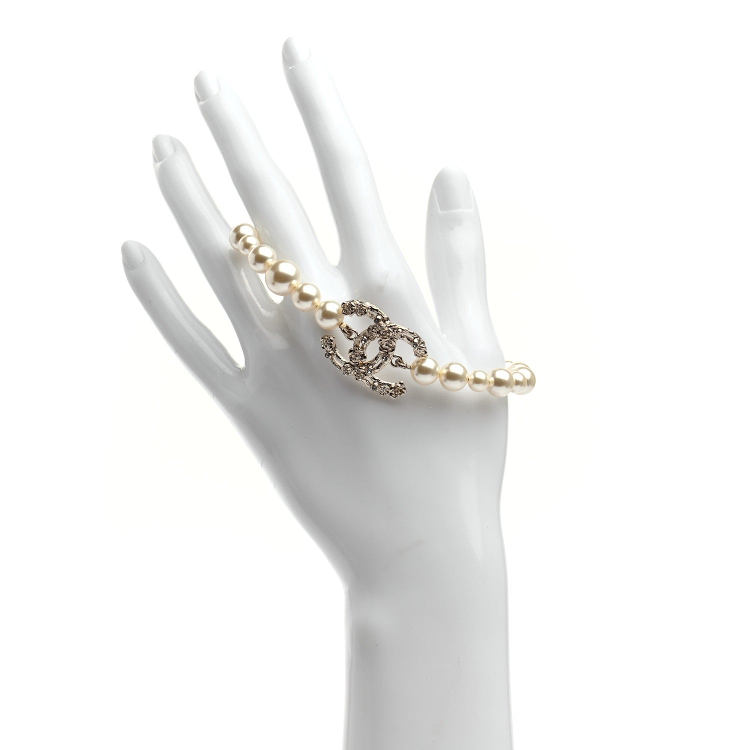 Chanel Pearl Crystal CC Bracelet Gold 2 of 4