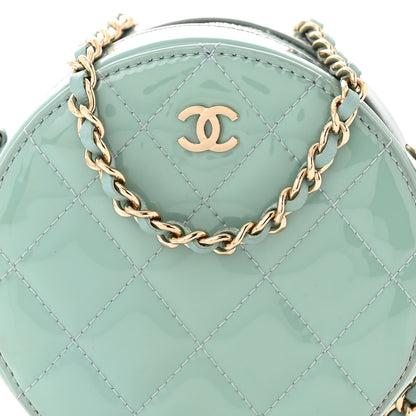 Chanel Patent Quilted Round Clutch With Chain Light Blue 8 of 11