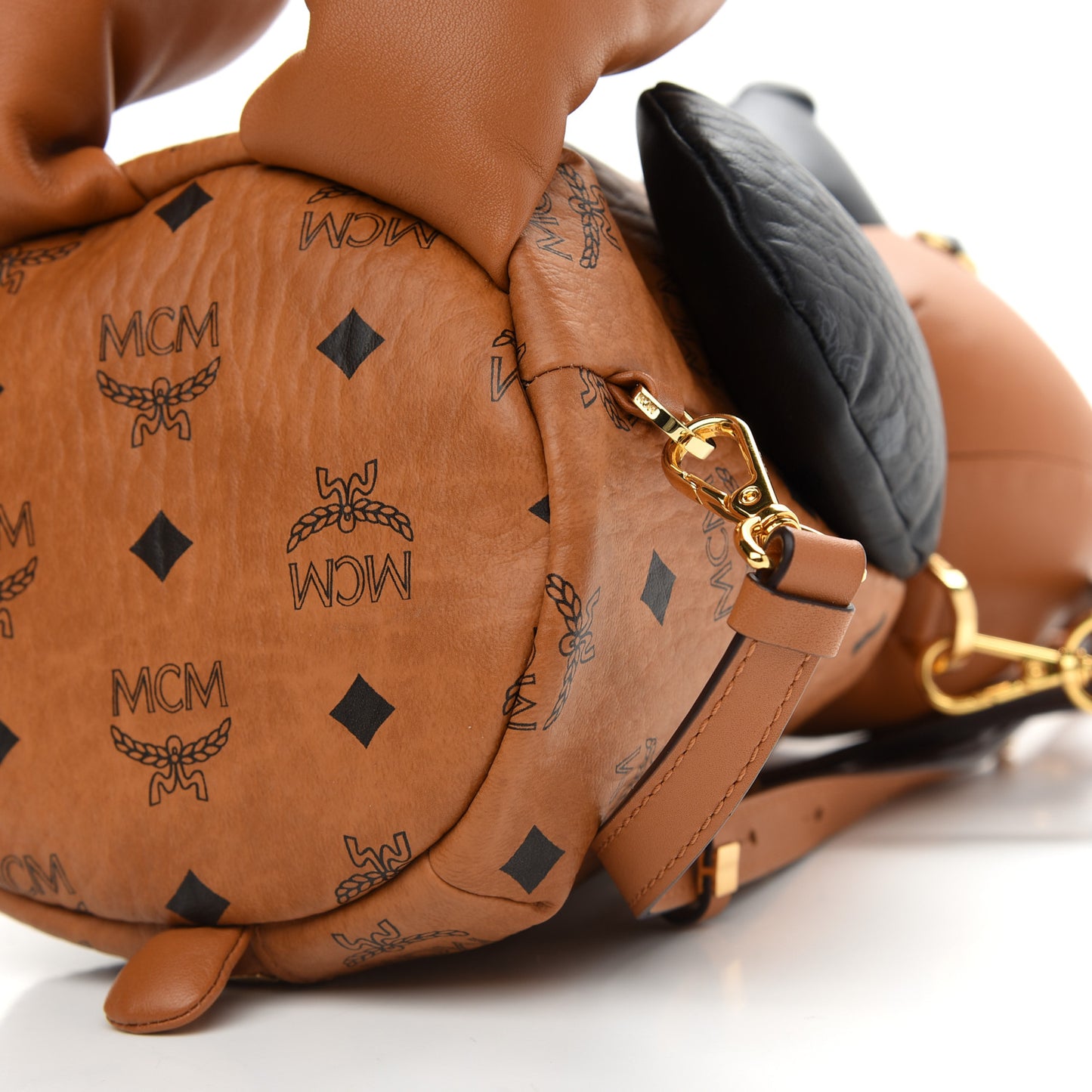Calfskin Visetos Bear Zoo Doll Backpack Cognac Black