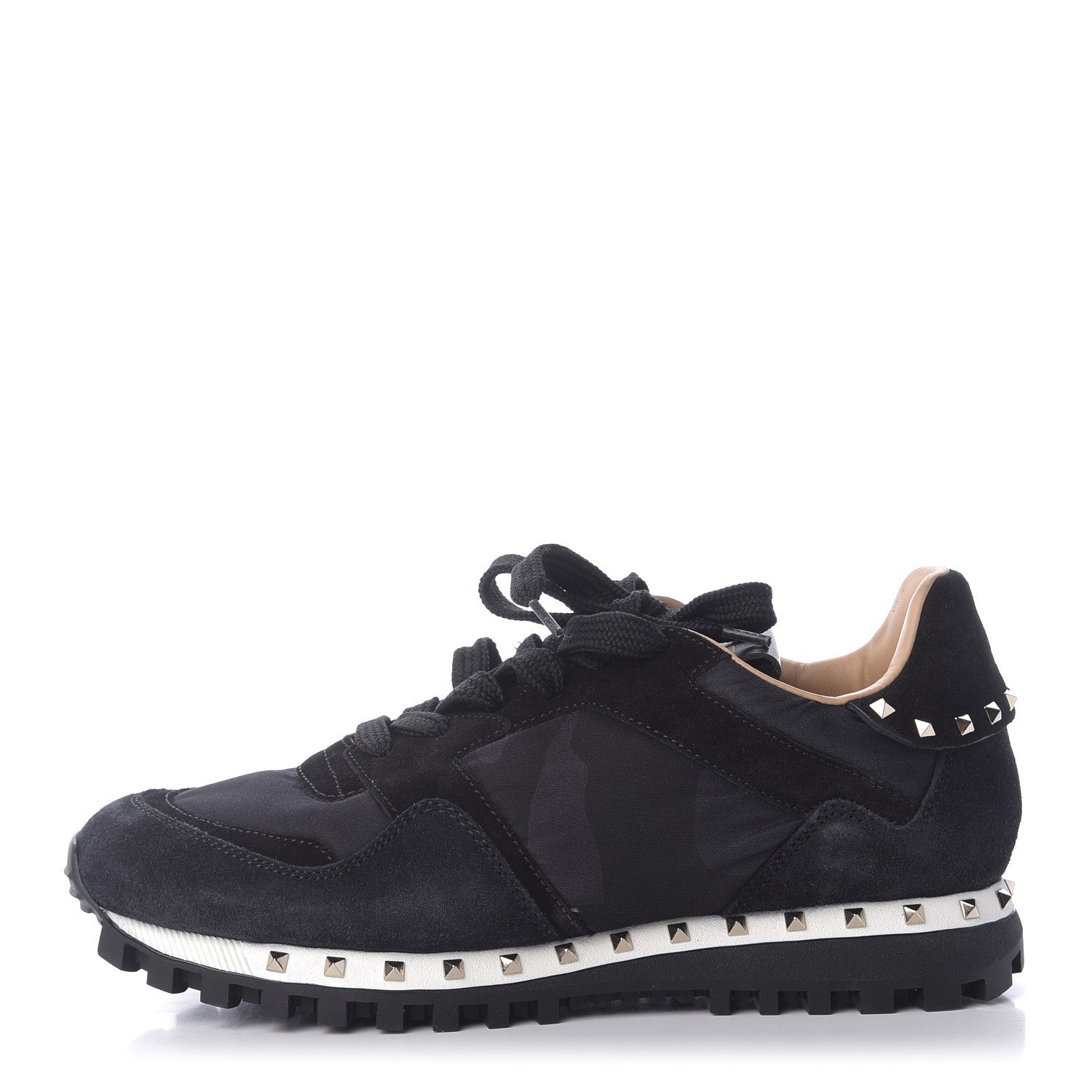 Valentino Garavani Suede Nylon Camouflage Womens Soul Rockstud Sneakers 35 Black 1 of 10