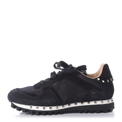 Valentino Garavani Suede Nylon Camouflage Womens Soul Rockstud Sneakers 35 Black 1 of 10
