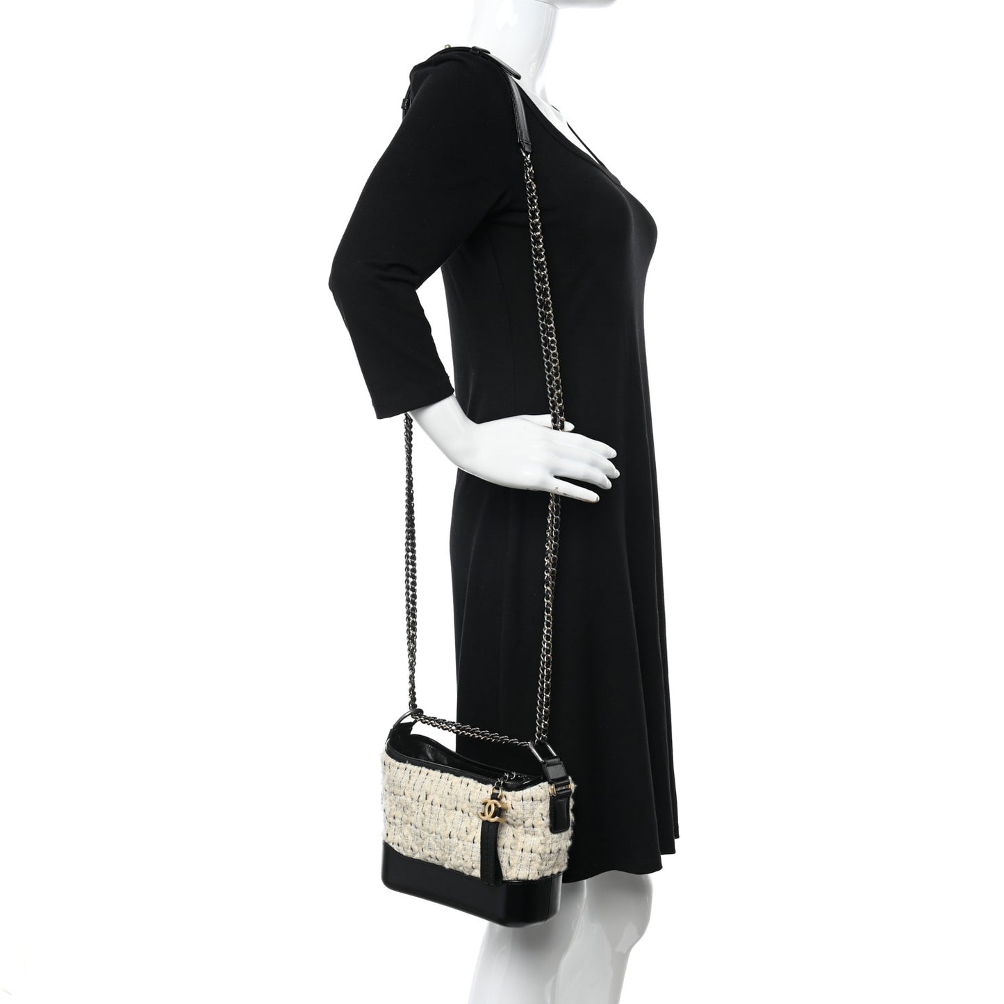 Tweed Calfskin Quilted Small Gabrielle Hobo Ivory Black