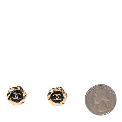 Chanel Metal CC Earrings Gold Black 2 of 5