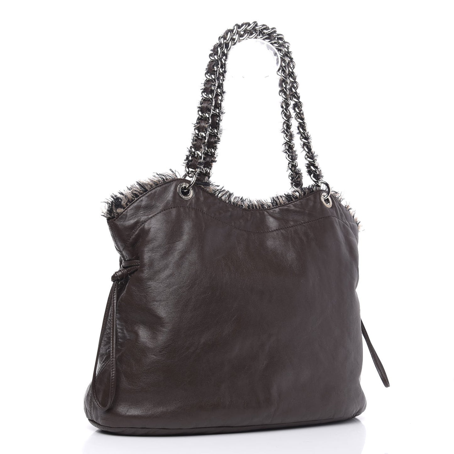 Tweed Lambskin Drawstring Tweedy Tote Brown