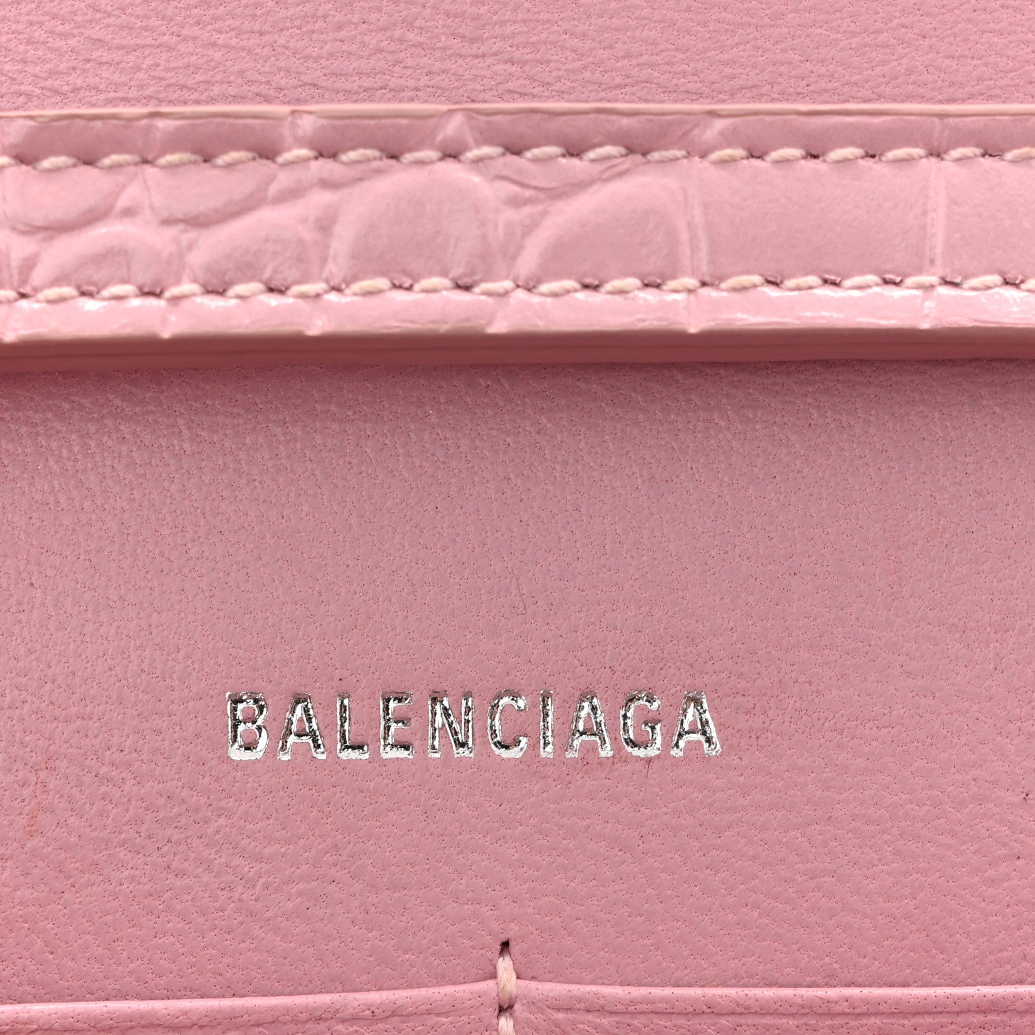 Balenciaga Shiny Calfskin Crocodile Embossed Hourglass Chain Bag Powder Pink 6 of 9