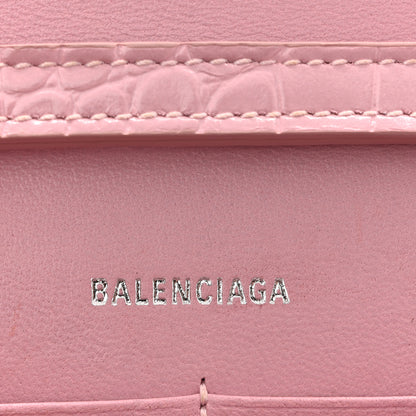 Balenciaga Shiny Calfskin Crocodile Embossed Hourglass Chain Bag Powder Pink 6 of 9