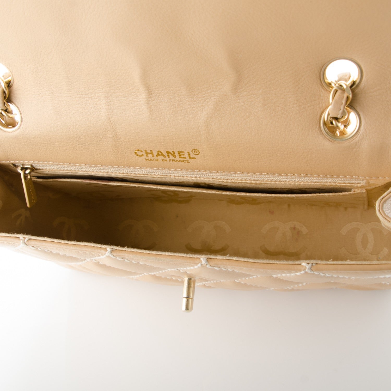 Chanel Calfskin Quilted Medium Wild Stitch Flap Beige 5 of 10