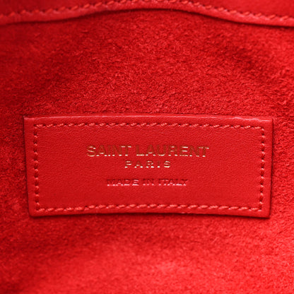 Saint Laurent Calfskin Tri-Color Small Emmanuelle Fringe Bucket Bag Red 6 of 9