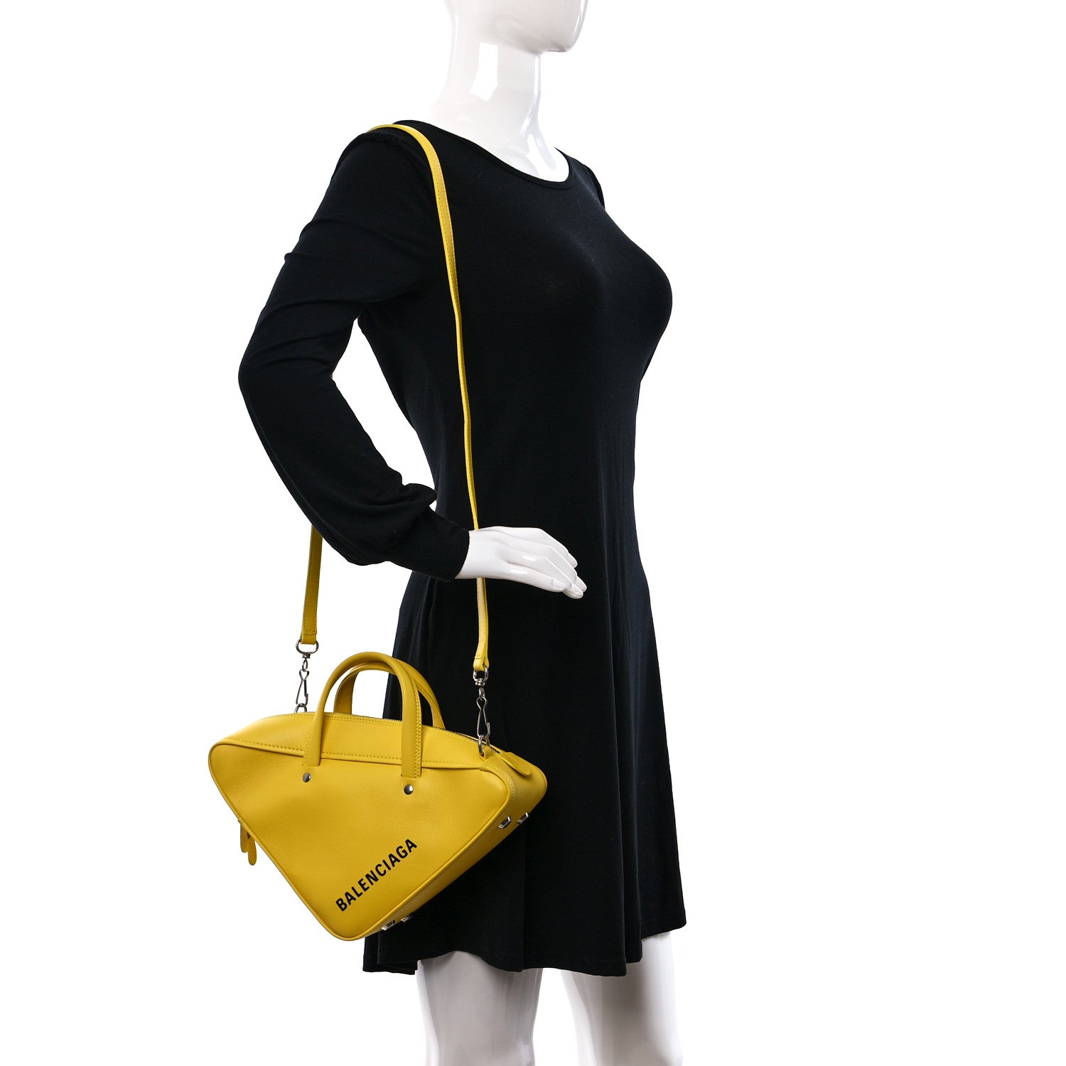 Balenciaga Shiny Day Calfskin Logo S Triangle Duffle Jaune Black 2 of 8