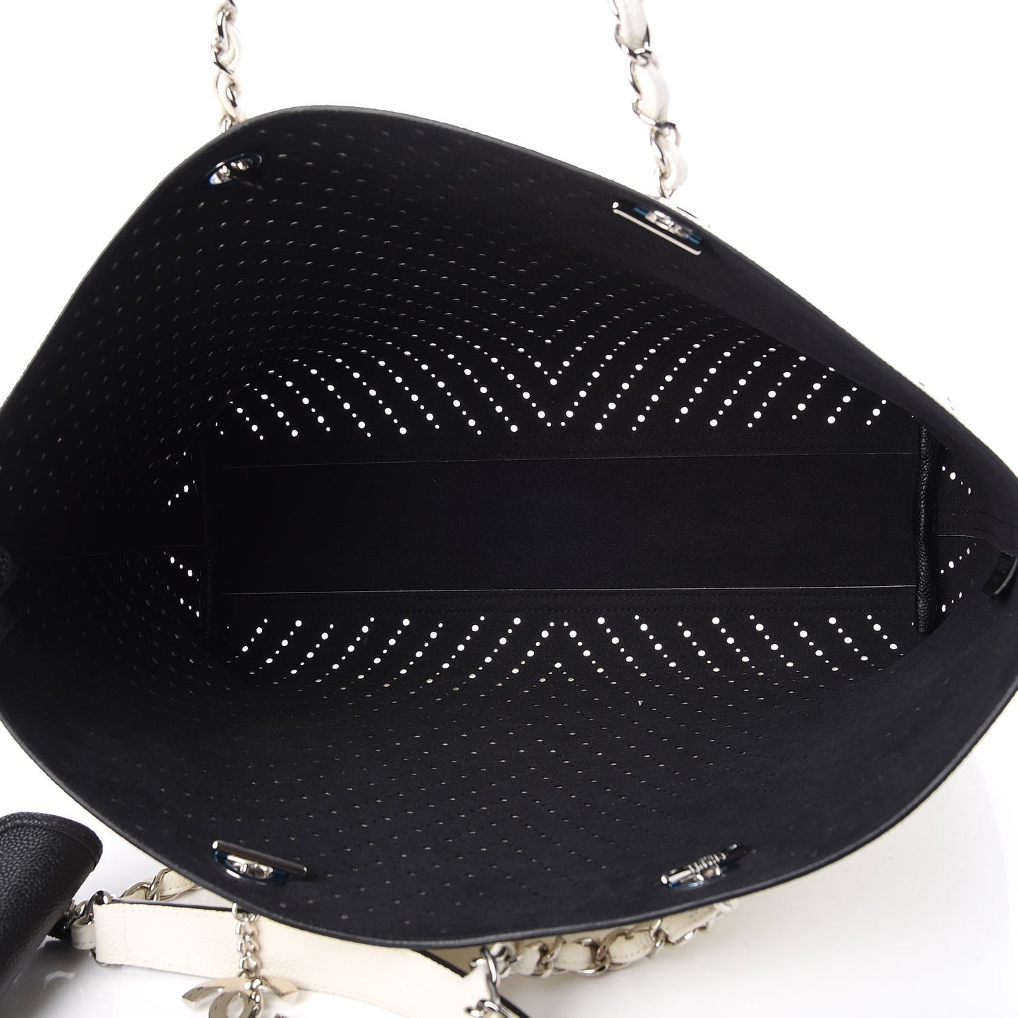 Perforated Grained Calfskin Large Shopping Tote White