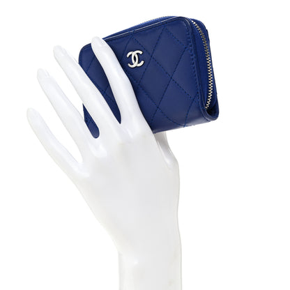 Chanel Lambskin Quilted Zip Around Coin Purse Wallet Blue 2 of 8