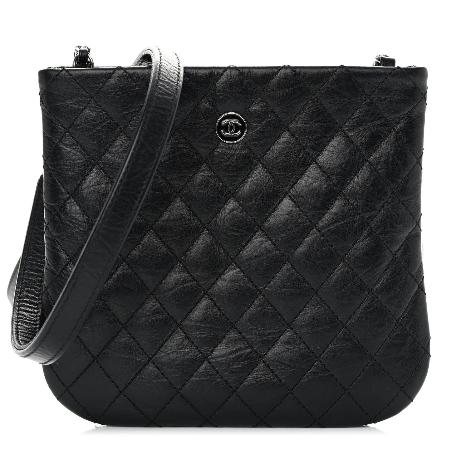 Aged Calfskin Quilted Crossbody Bag Black