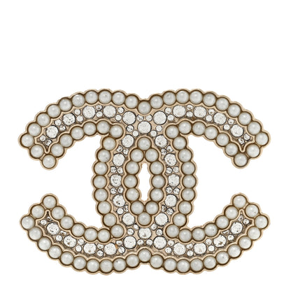 Chanel Crystal Pearl Multi Row CC Brooch Gold 1 of 6