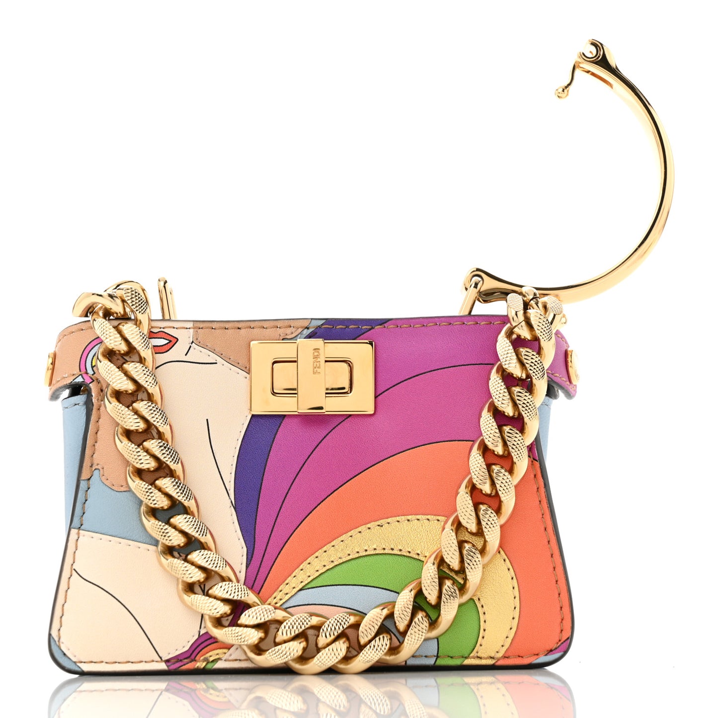 Nappa Rainbow Inlay Nano Peekaboo Maxi Handle Satchel Azzurro Baby Multicolor