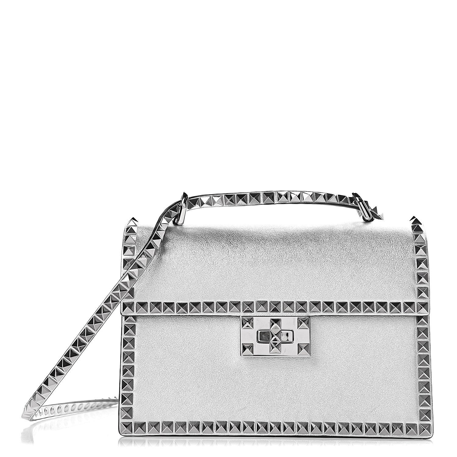 Valentino Garavani Metallic Calfskin Small Rockstud No Limit Shoulder Bag Silver 1 of 13