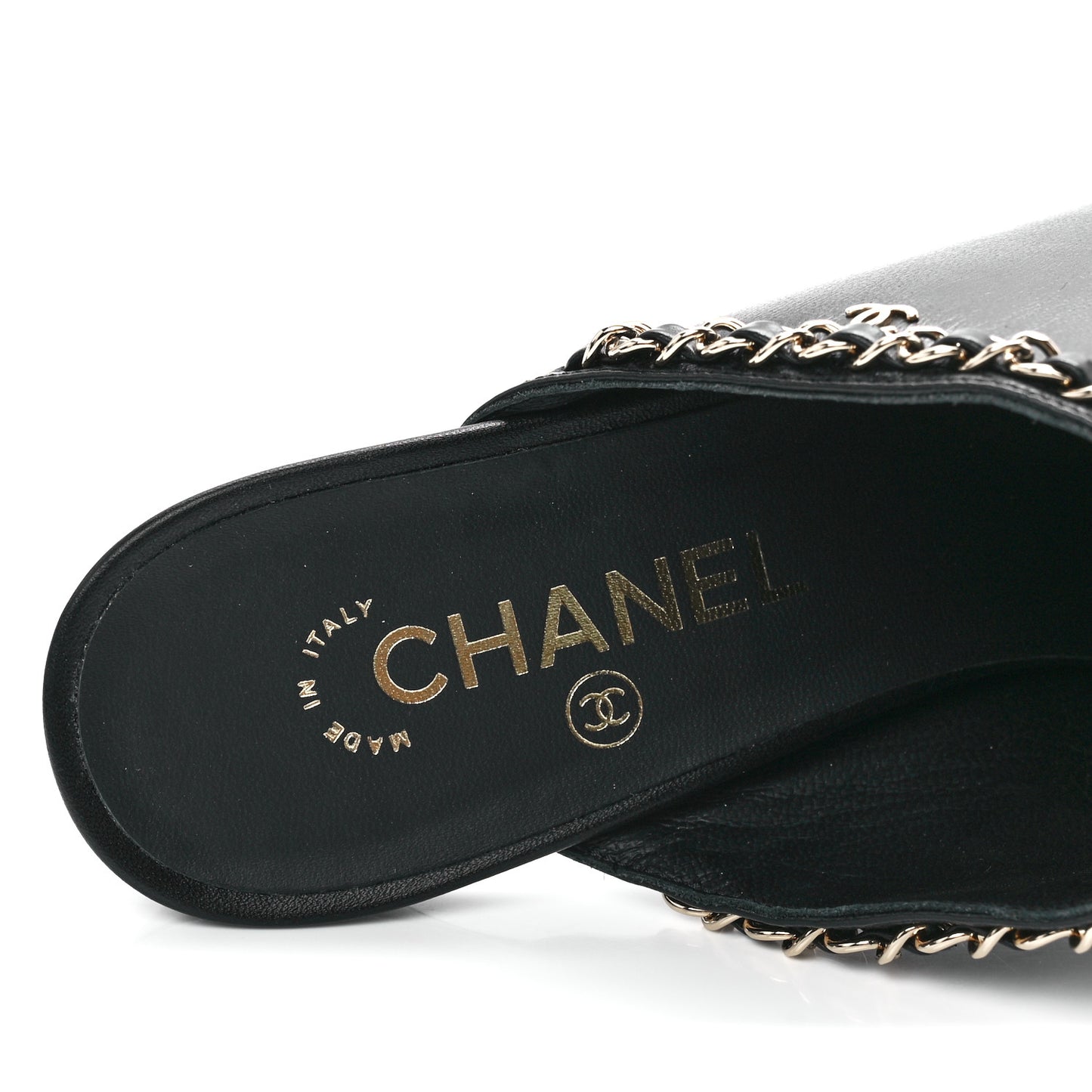 Lambskin Grosgrain Cap Toe Chain Mule 41 Black